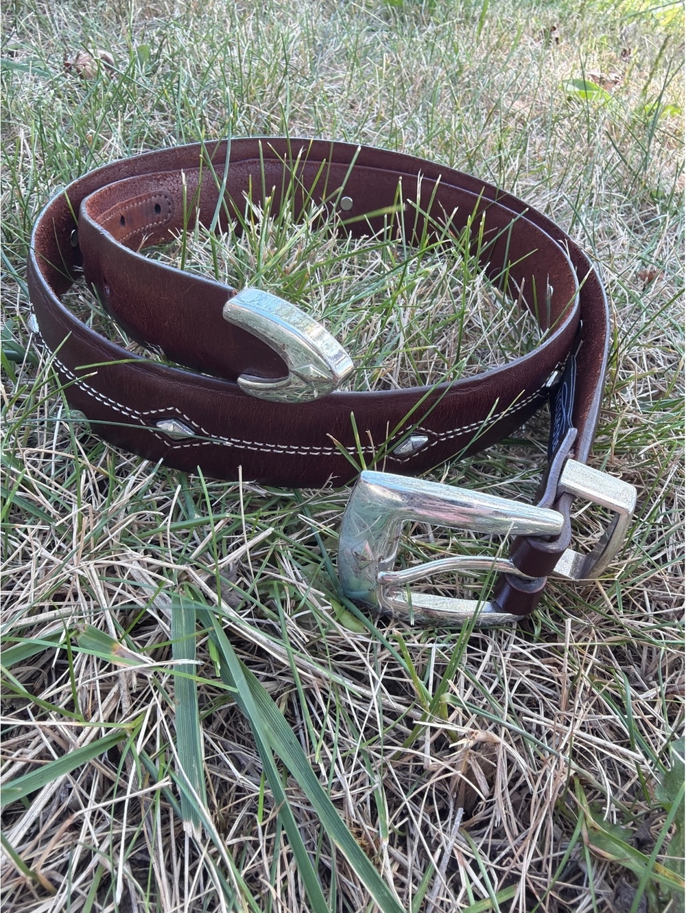 Brighton Denver Diamond Belt Brown Leather 38 western indie ranch wear cowboy